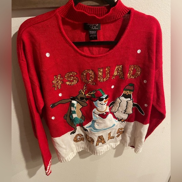 Hooked Up by IOT Squad Goals Red Christmas Pullover Sweater‎ Women's Size Large - Picture 1 of 4